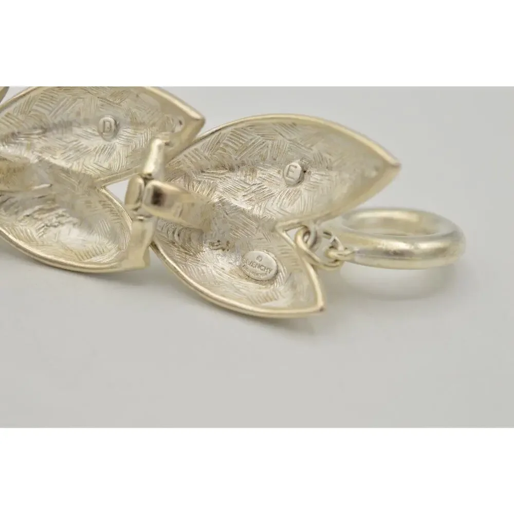 Givenchy Vintage Chunky Bracelet Brushed Silver Leaf Matte Signed 80s 1980s Bin2